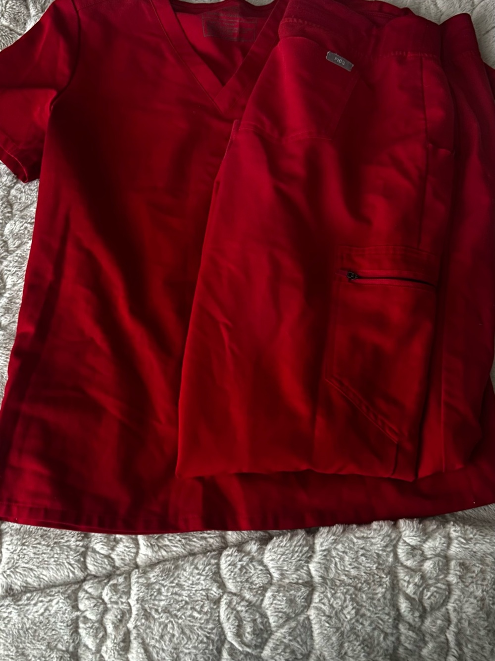 Figs Women's Red V-Neck Scrub Top and Pants Set